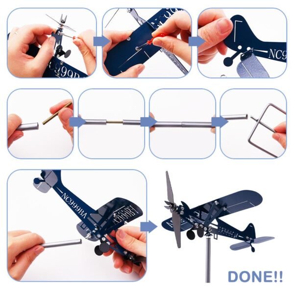 Metal Airplane Weathervane 3D Piper J3 Cub Wind Spinner Best Gift - Image 2
